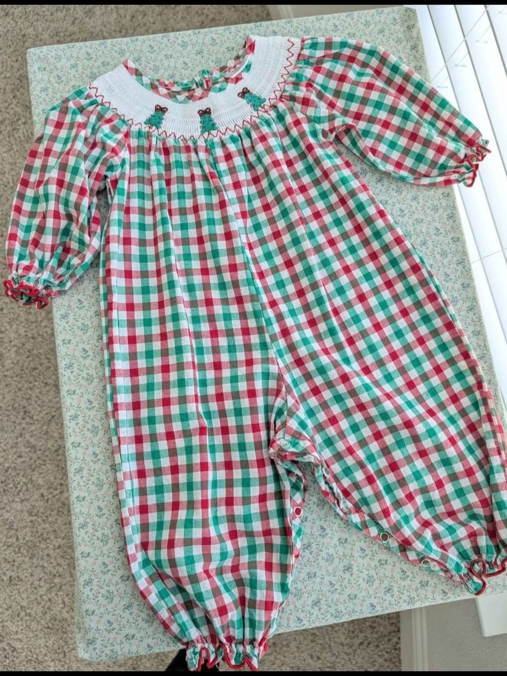 18 Mos Smocked Christmas Tree Gingham Bubble Romper